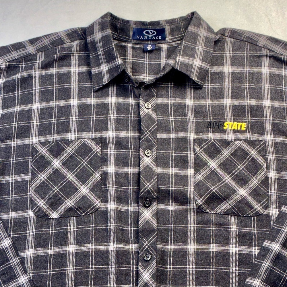 Vantage Men’s App State Flannel Shirt Gray Plaid 2X Cotton Appalachian State